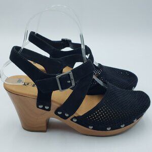 Korks  Alboom Suede Platform Sandals 8 Womens Perforated Clogs Kork-Ease Black